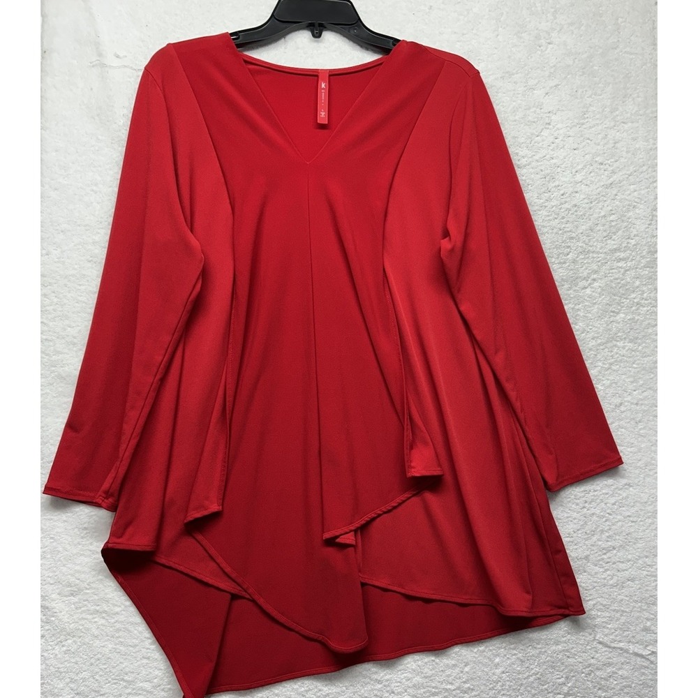 IC by Connie K Womens Size L Red Long Sleeve V-Neck Blouse Top (K3)
